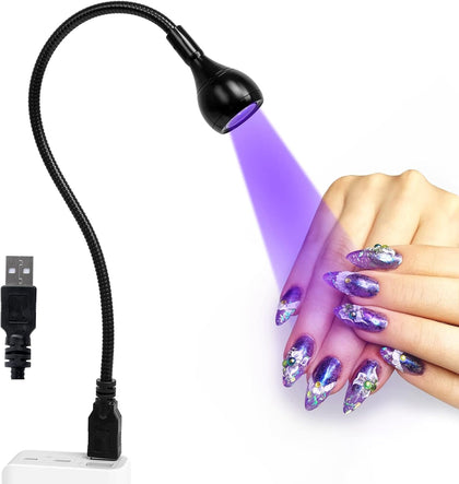 3W USB UV Nail Lamp with Flexible Gooseneck for Gel Nails, Black | Plug and Play, Portable Nail Dryer for Gel Polish