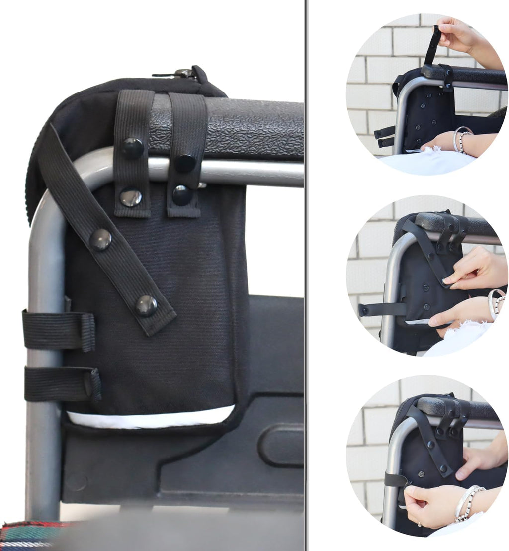Wheelchair Phone Pouch Holder Bag – Compact Lightweight Organizer with Zipper, Front Frame Mount Storage for Wallet
