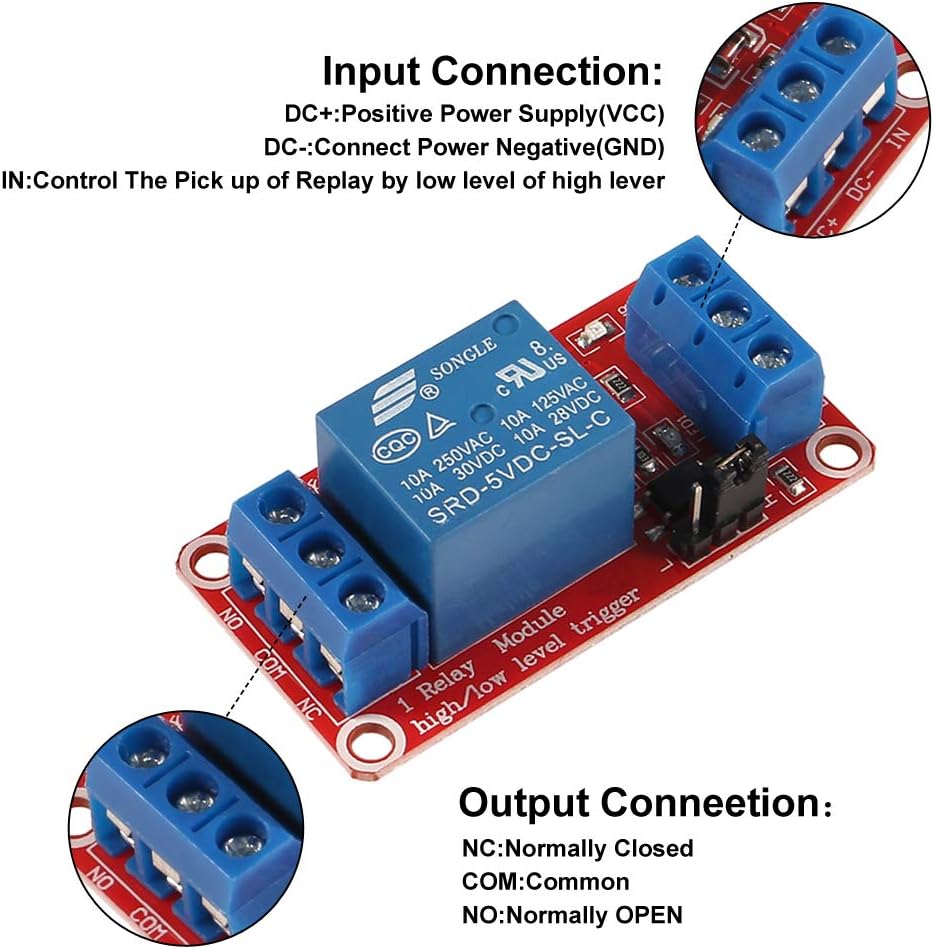 5Pcs DC 5V 1 Channel Relay Module Board Shield with Optocoupler Isolation Support High or Low Level Compatible Development Board Trigger