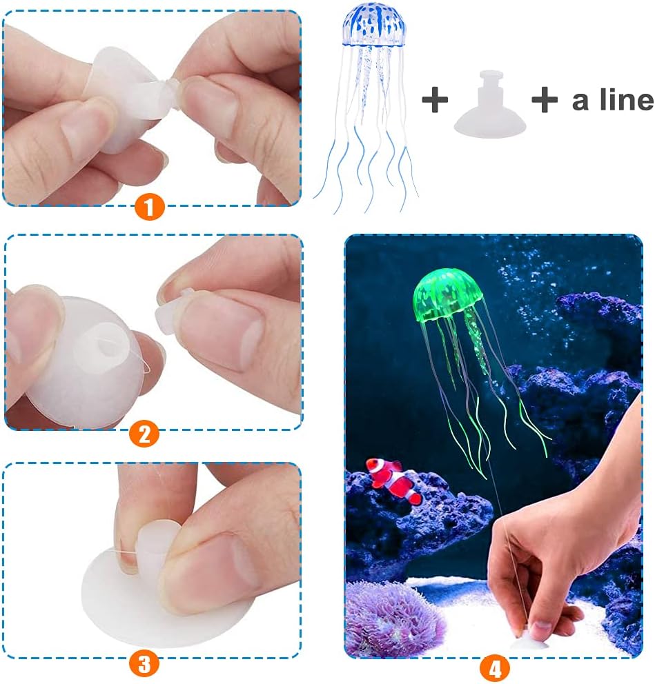 6 Pack Glow Jellyfish Floating Fish Tank Decorations Glowing Effect Silicone Simulation Jellyfish Ornament Aquarium