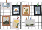Wire Wall Grid Panel with Wall Grid Shelf with Photo Frames for Photo Display, Metal Mesh Message Board Memo Boards