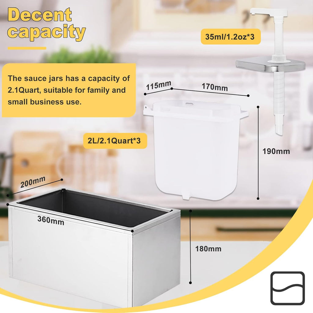 Commercial Sauce Dispenser Pump, 6L Condiment Pumps Station with Food-Grade Containers & Pumps