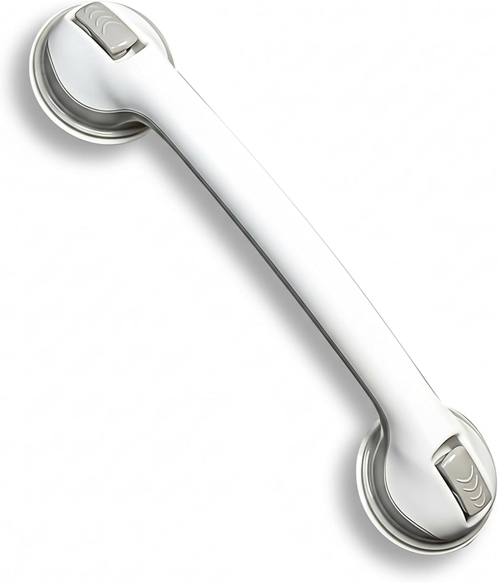 Changing Lifestyles Suction Cup Grab Bars For Bathtubs & Showers; Safety Bathroom Assist Handle, White & Grey, 16 Inches