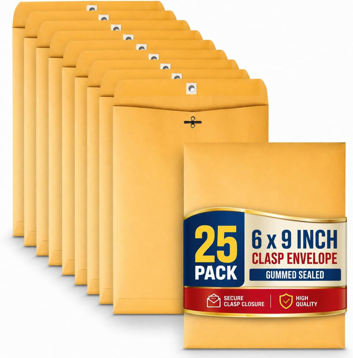 Manilla Envelopes 6x9, Mailing Envelopes, Brown Envelopes, Clasp Envelopes, Gummed Flaps, Brown, 25 Pack
