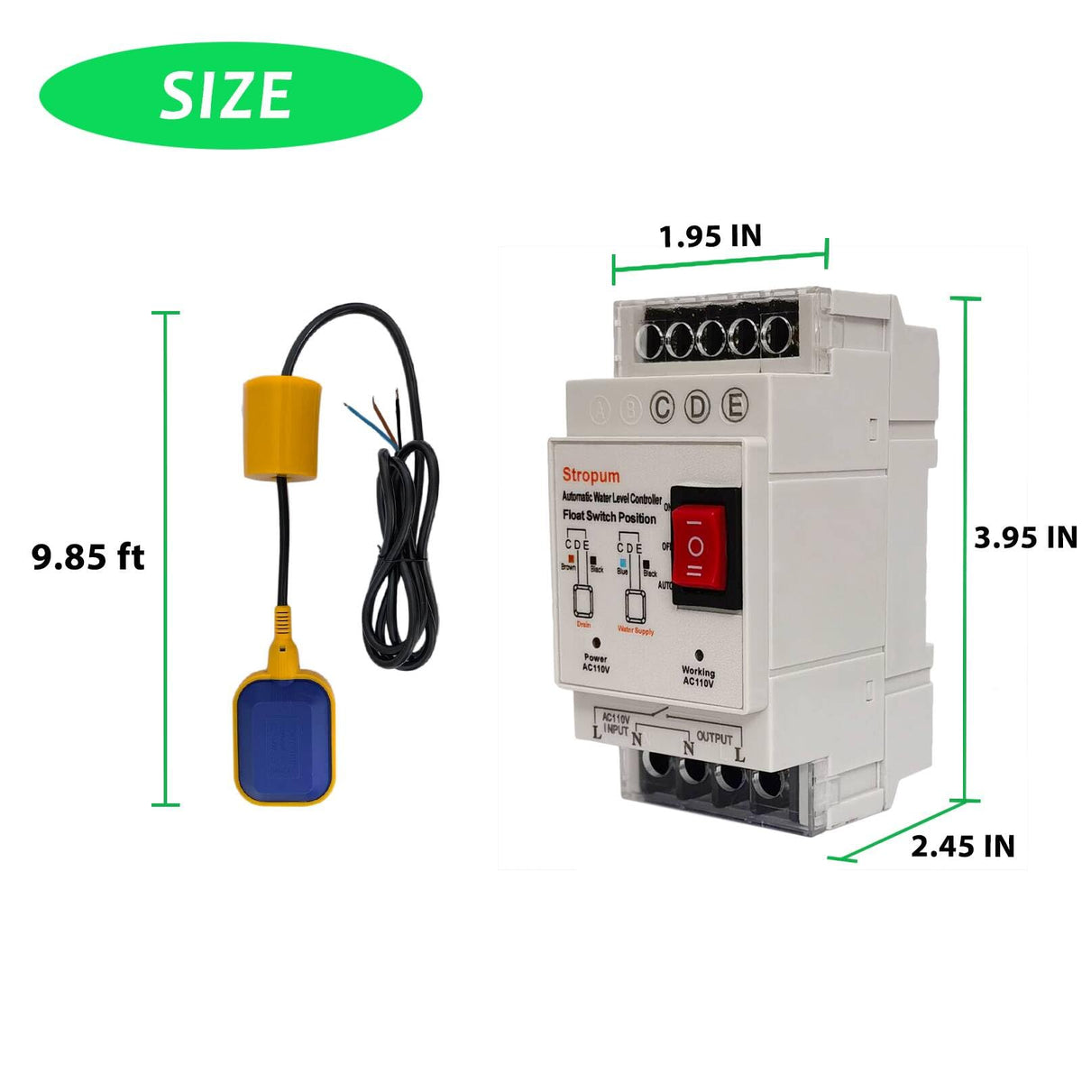 Stropum Automatic Sump Pump Float Switch Controller,Auto Water Level Control,AC 110V Liquid Level Sensor Detector Relay with 9.8Ft Float Switch for Sewage Pump, Water Tank, Septic Tank,FL-1