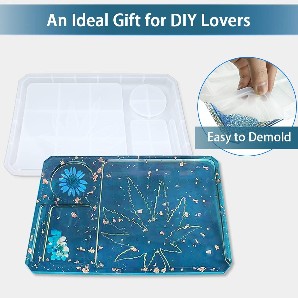 Silicone Resin Casting Molds Pack of 5 | Epoxy Resin Molds with Large Rolling Tray & Herb Grinder Mold for DIY Resin