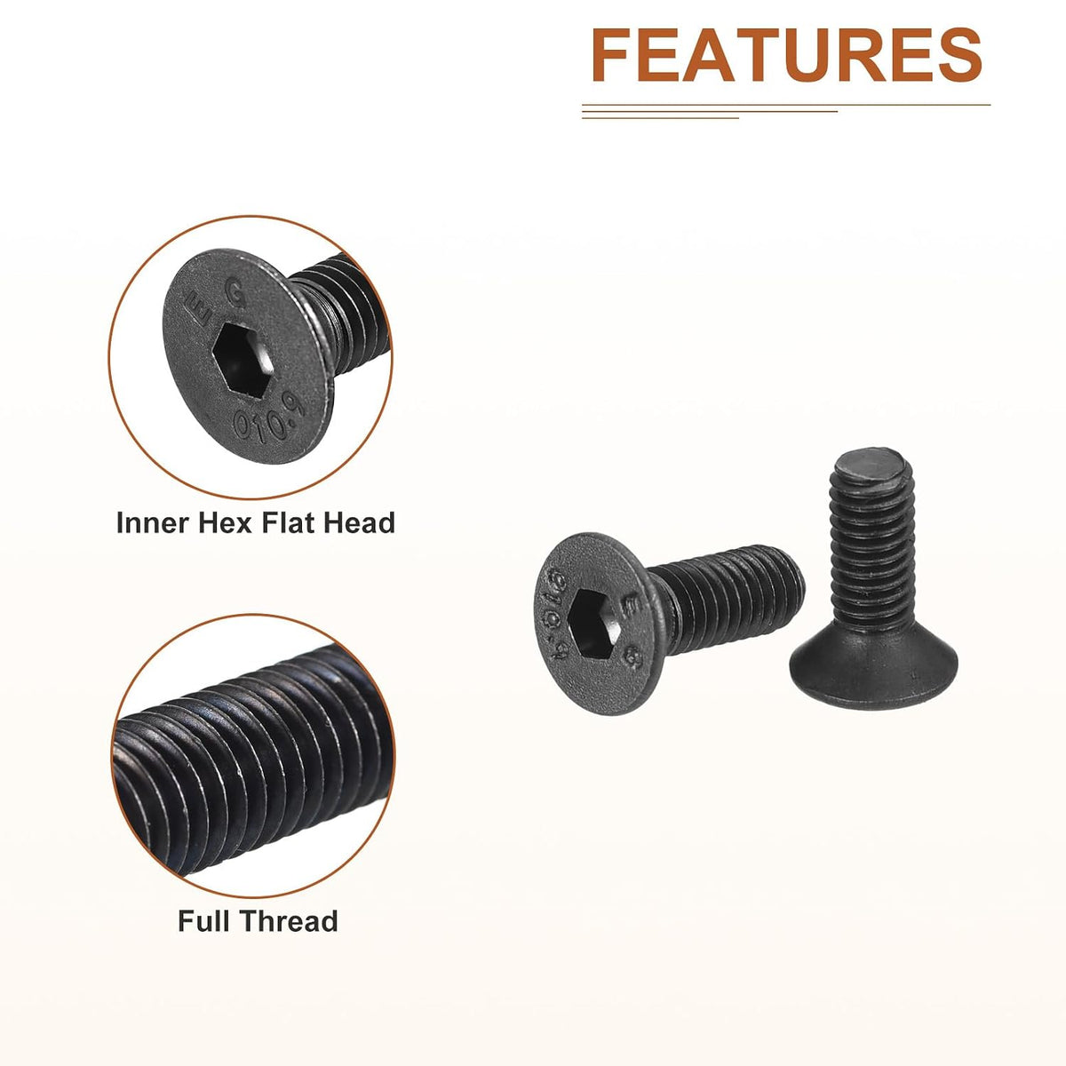 DTGN M3-0.5x8mm Flat Head Socket Cap Screws, 100 Pack Hex Socket Flat Head Screws Carbon Steel Black Oxide, Full Thread, Countersunk Bolts