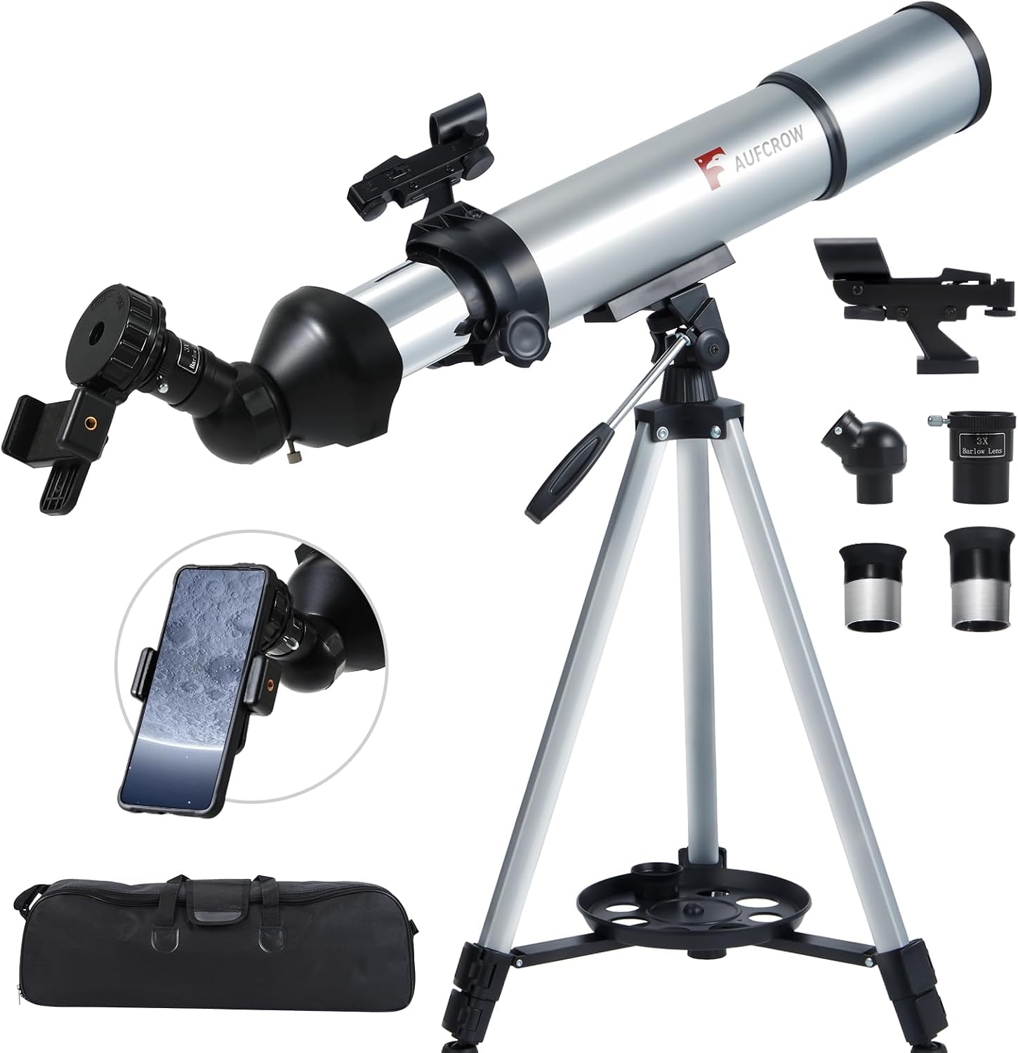 Telescope for Adults – 80mm Refractor Telescope with 600mm Focal Length, Tripod, Barlow Lens & Phone Adapter High