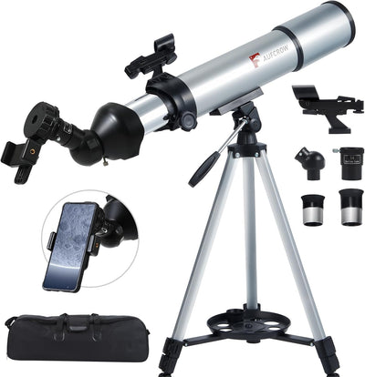 Telescope for Adults – 80mm Refractor Telescope with 600mm Focal Length, Tripod, Barlow Lens & Phone Adapter High
