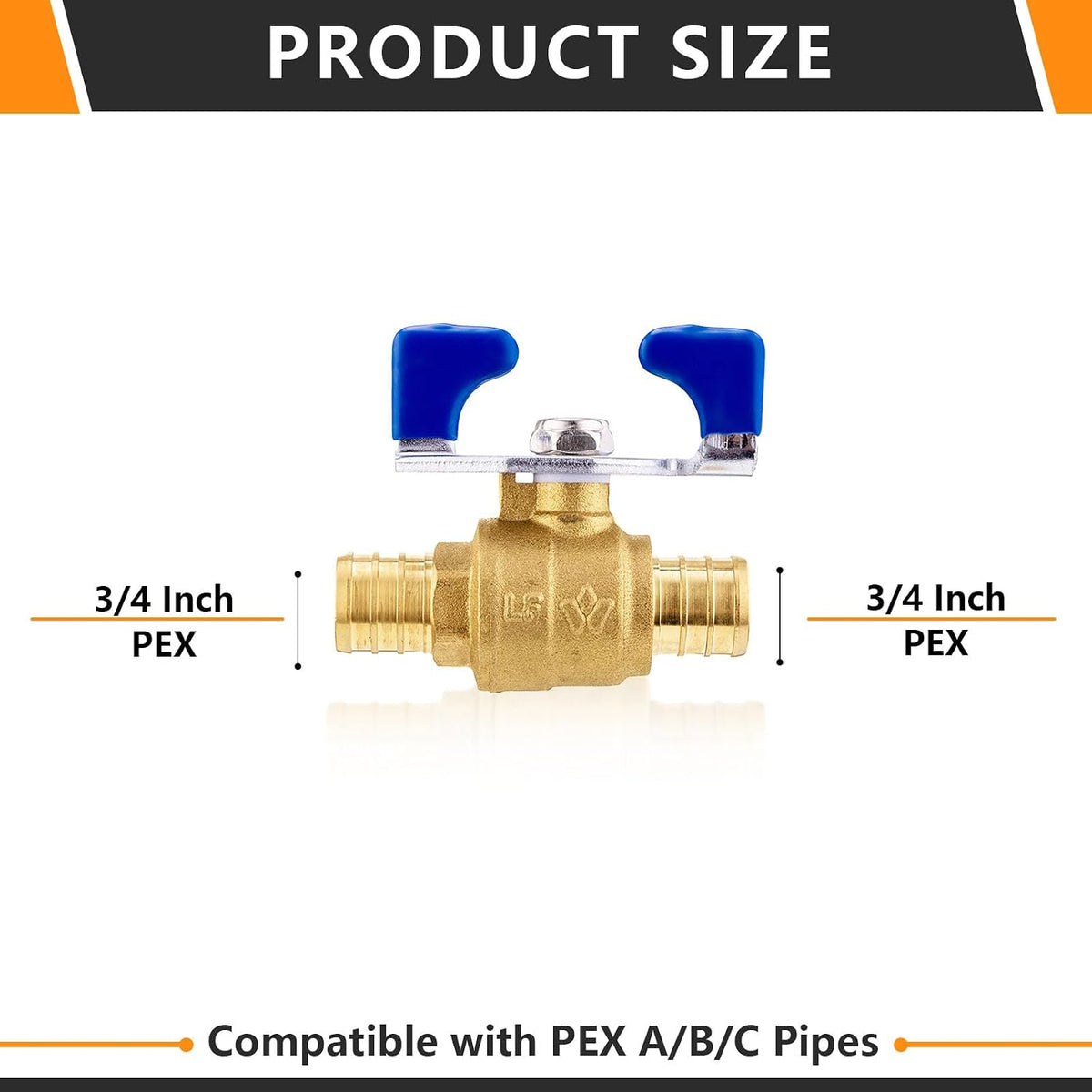 2PC HeSun 3/4" Crimp PEX Ball Valve w/Butterfly Handle(VALVE166-2)