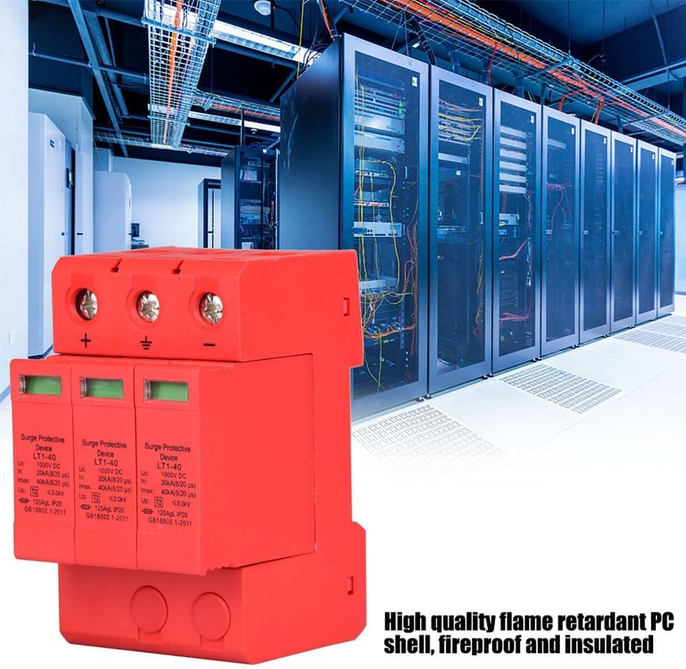 3P 1000V DC Sur-ge Protector 40KA – Thunder Arrester for Power System, DIN Rail Mount with Visual Alarm Indicator