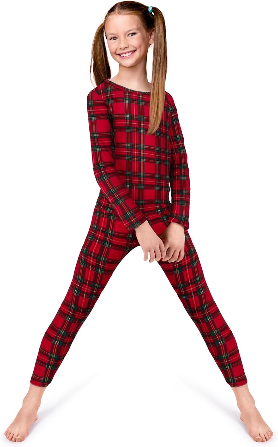 Thermal Underwear for Kids, Girls Thermals Long Johns Underwear, Base Layer for Cold weather/skiing, Red Plaid