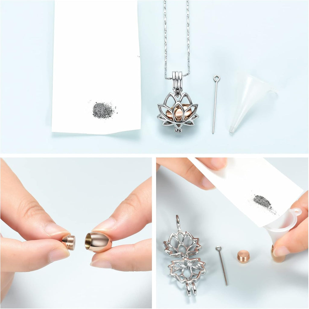 Cremation Jewelry for Ashes - Lotus Flower Ashes Pendant Necklace with Mini Keepsake Urn Memorial Ash Jewelry