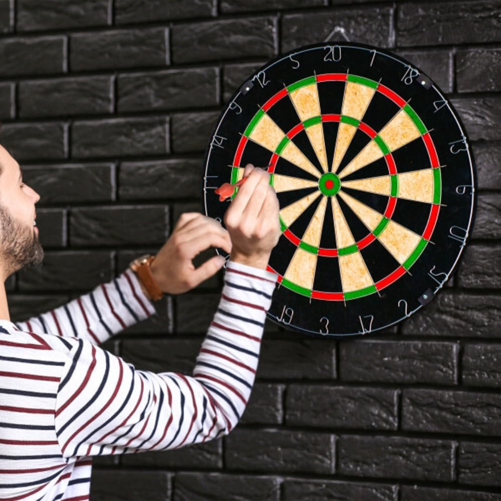 Hey Play Bristle and Metal Dart Board, 18” | Tournament Sized Indoor Hanging Number Target Game for Steel Tip Darts