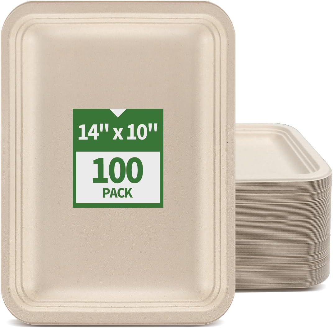 14 inch Disposable Food Trays 100 Pack Compostable Party Platters