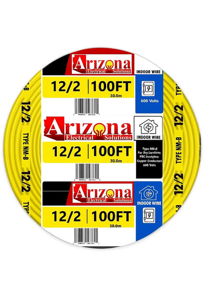 12/2 NM-B Electrical Wire with Ground, 100 ft Coil – 12 AWG Solid Copper, Yellow Non-Metallic Sheathed Cable for Indoor Residential Wiring