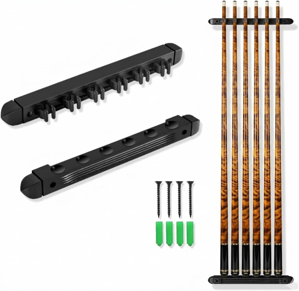 Pool Stick Holder Wall Mounted Pool Cue RackSolid Wood Billiard Stick Holder with Accessory Shelf, Heavy Duty Game