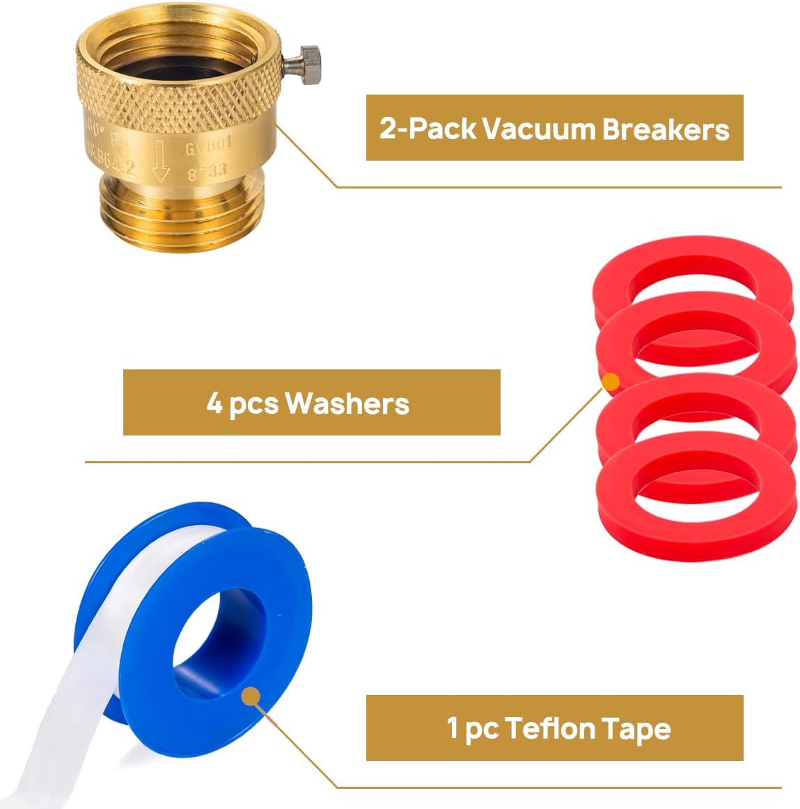 2-Pack Brass Vacuum Breaker Set 3/4" Anti-Siphon Hose Bib Valve for Garden Spigot RV Hose Connection Backflow