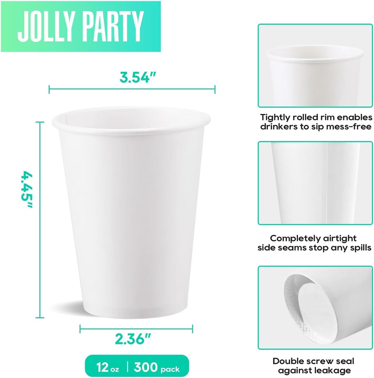 300Pack 12oz Disposable Paper Coffee Cups White Hot Coffee Cups
