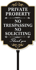 No Trespassing No Soliciting Sign with A Sturdy 35-inch Height Stake | Aluminum 12 x 8 inch Private Property Sign