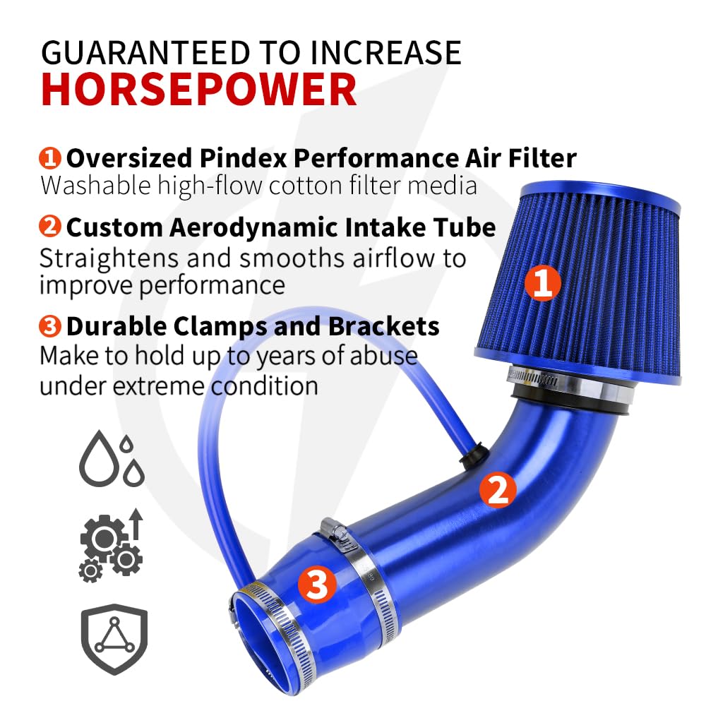 3'' Cold Air Intake Kit Automotive Cold Air Intake Pipe Filter Blue