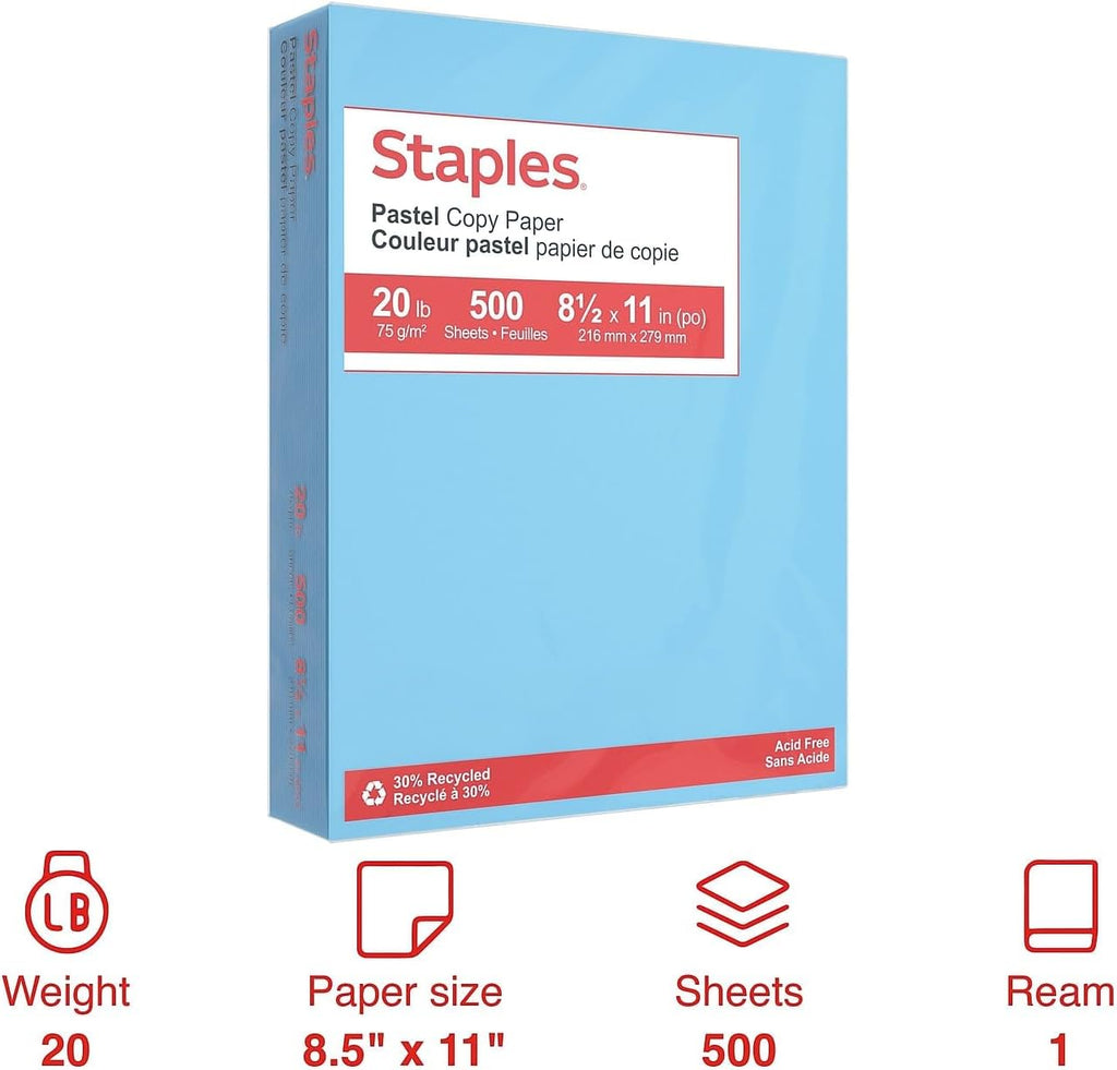 30% Recycled Copy Paper, 8.5x11 Inch, 20 lb., Blue, 500 Sheets
