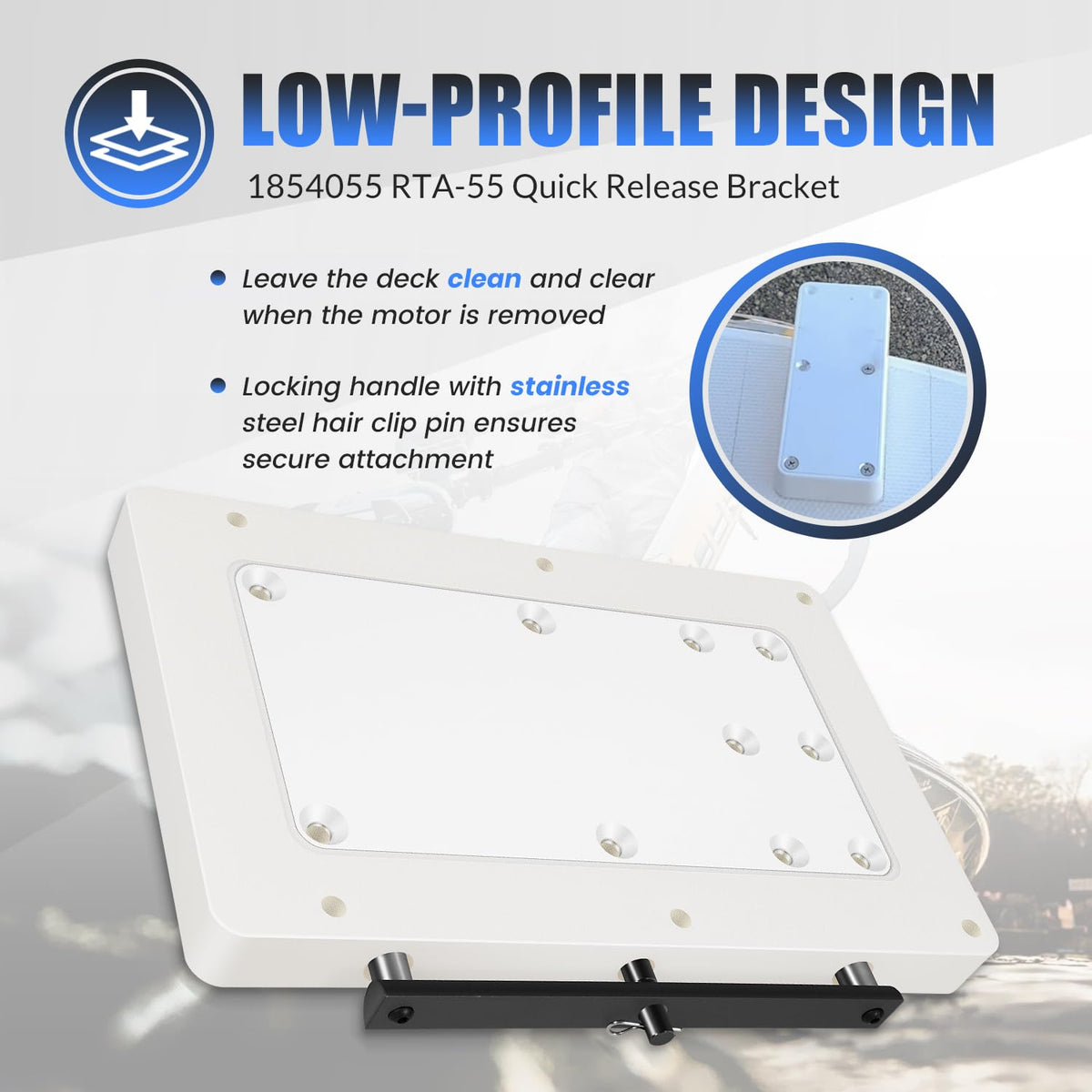 1854055 RTA-55 Quick Release Bracket for Quest Trolling Motors, White