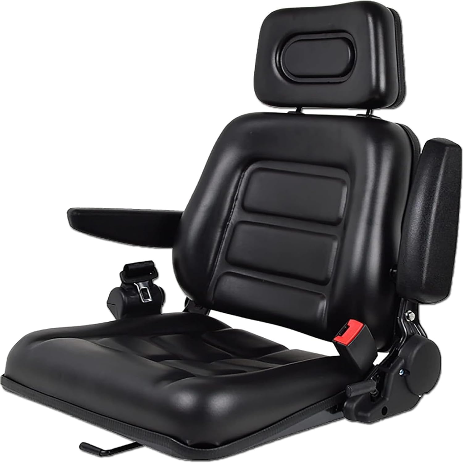 Universal Lawn Mower Seat, Tractor Seat Fold Down with Armrest Headrest Seatbelt, Adjustable Backrest and Slide Rail