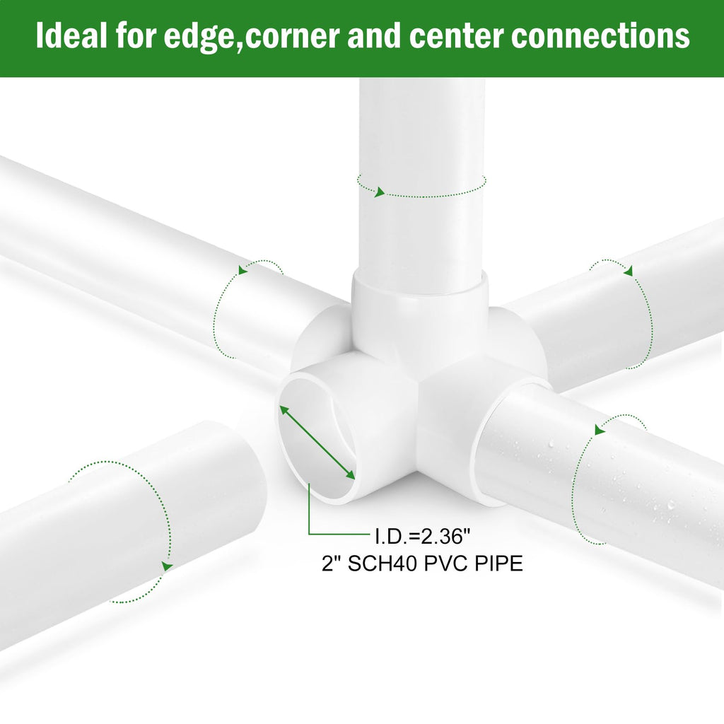 5 Way PVC Fittings 2 Inch - Fits 2" SCH40 PVC Pipe - White, 4pcs