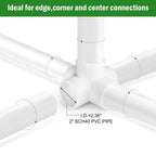 5 Way PVC Fittings 2 Inch - Fits 2" SCH40 PVC Pipe - White, 4pcs