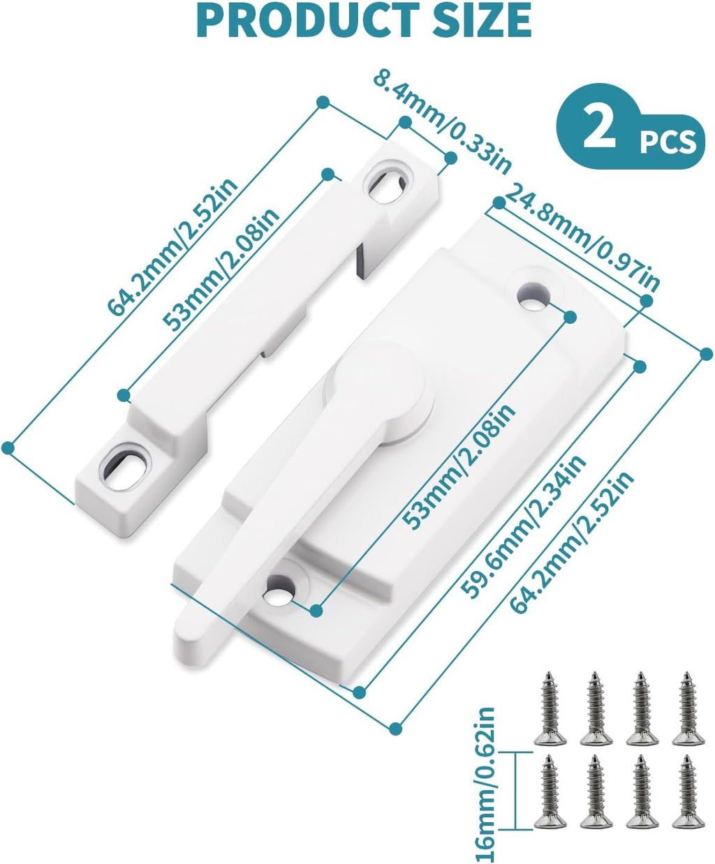 Window Sash Locks, 2 PCS Window Latches Replacement, Window Locks for up and Down Windows, Replacement Window Locks