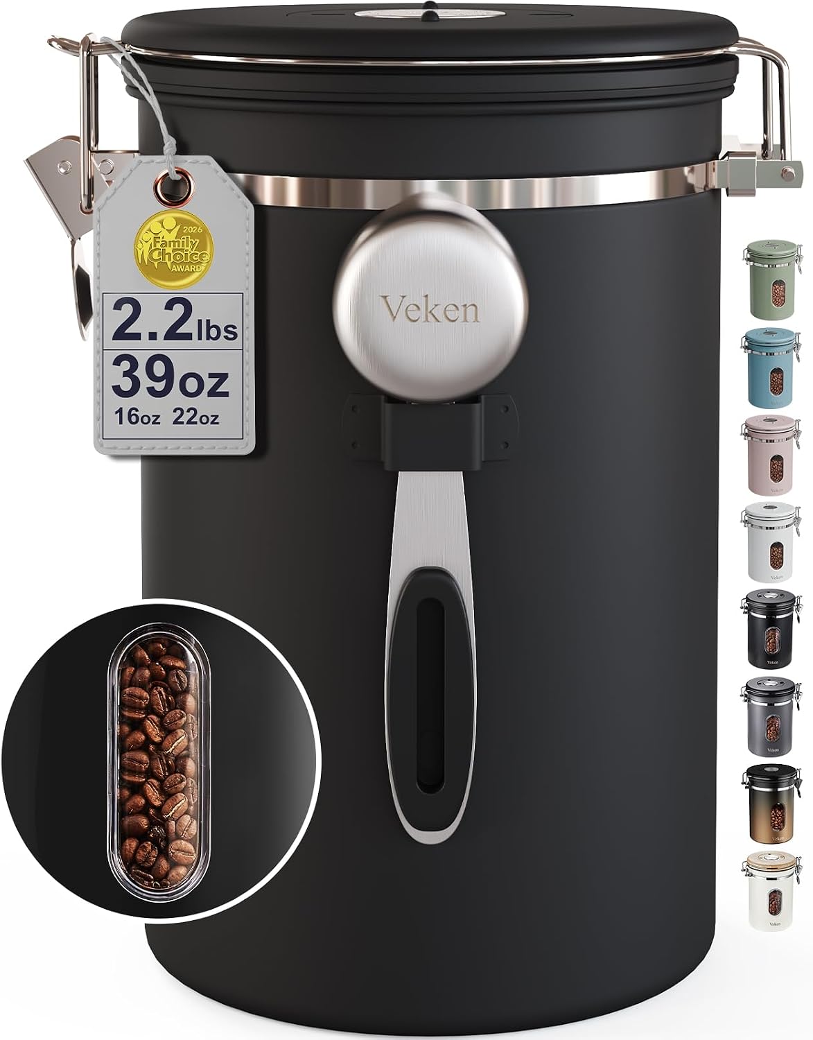 Coffee Canister with Window, 39OZ Large Airtight Stainless Steel Jars | Kitchen Food Storage Pantry Container for