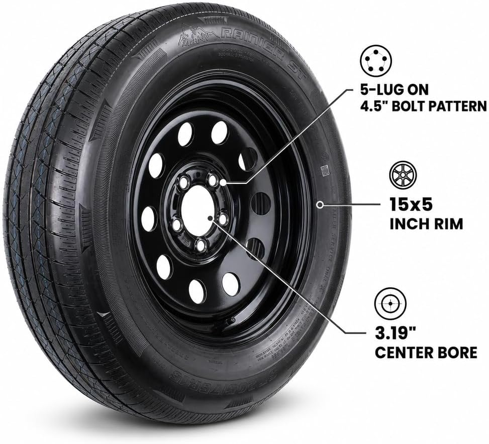 2-Pack Radial Trailer Tire Rim Assembly ST205/75R15 5 Lug Black