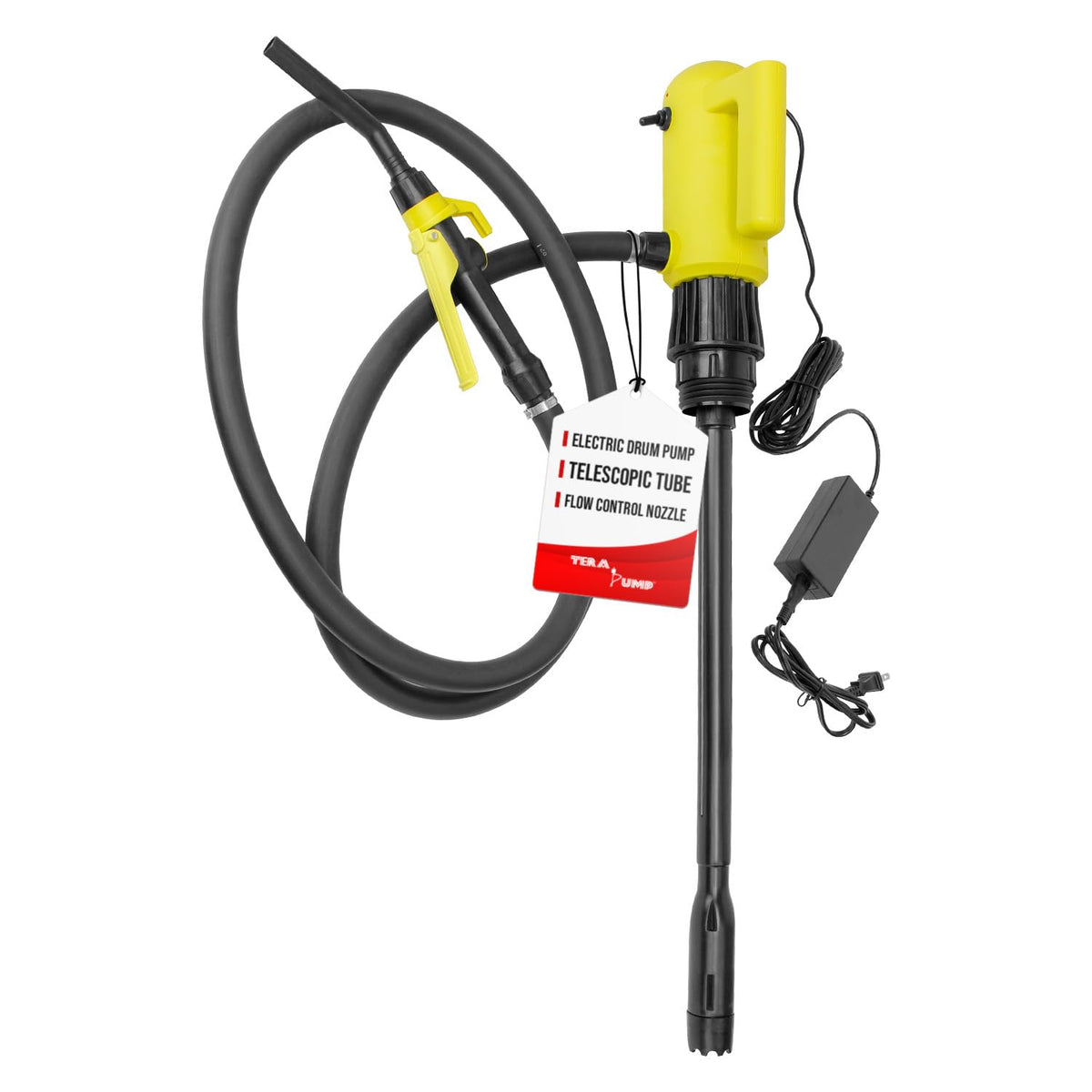 TERA PUMP Chemical Resistant Drum Pump, 12 Volt Electric Plug-In Power