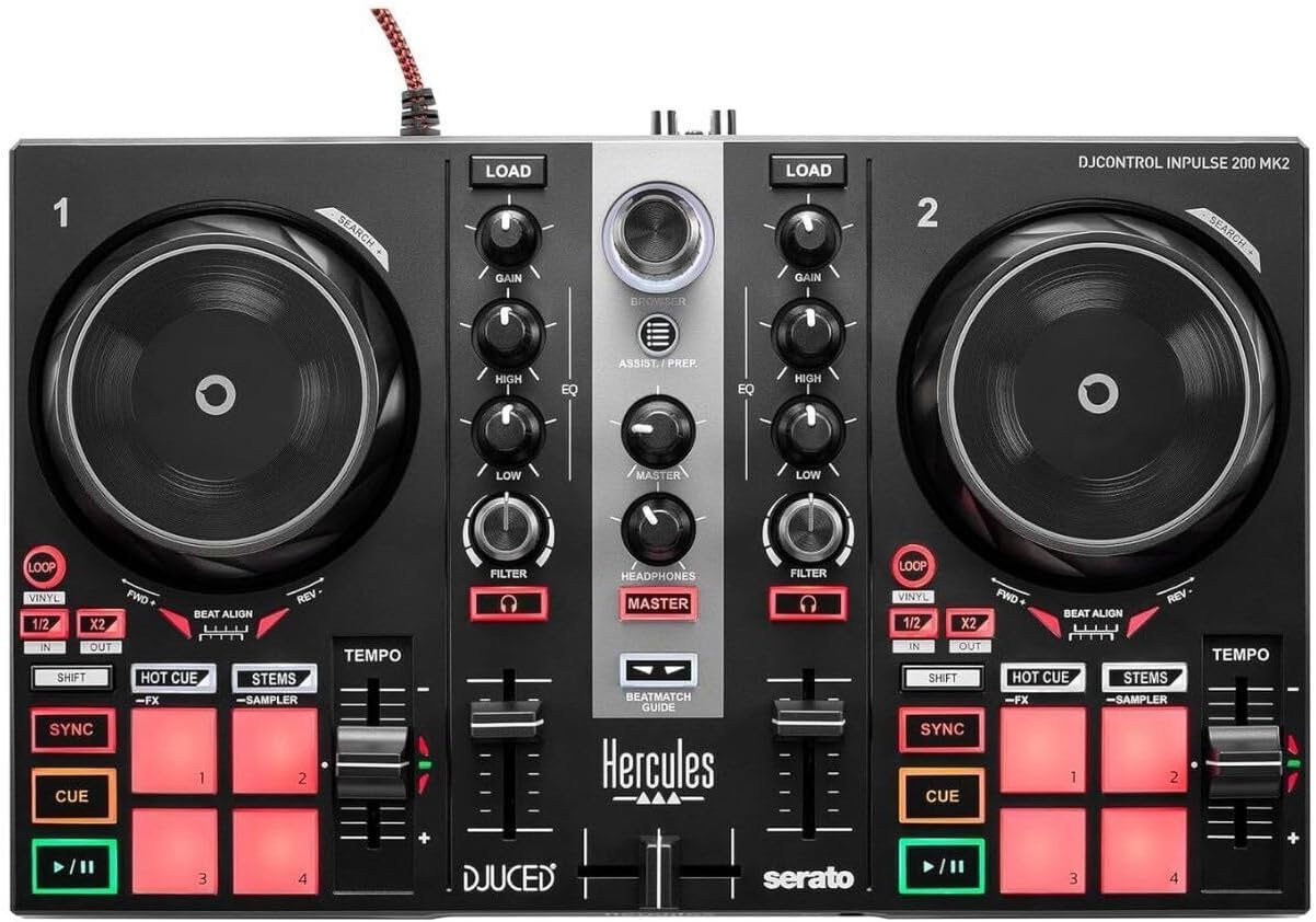DJLearning Kit MK II, DJ Controller with Speakers and Headphones, Beginner DJ Set with Jog Wheels, 2 Deck DJ Mixer