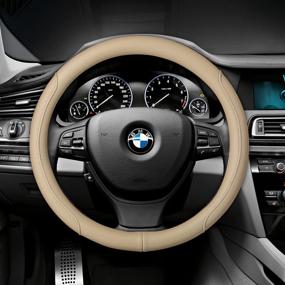 Microfiber Leather Steering Wheel Cover with Classic Embossing, Anti-Slip Breathable Auto Car Wheel Protector, Fit 15