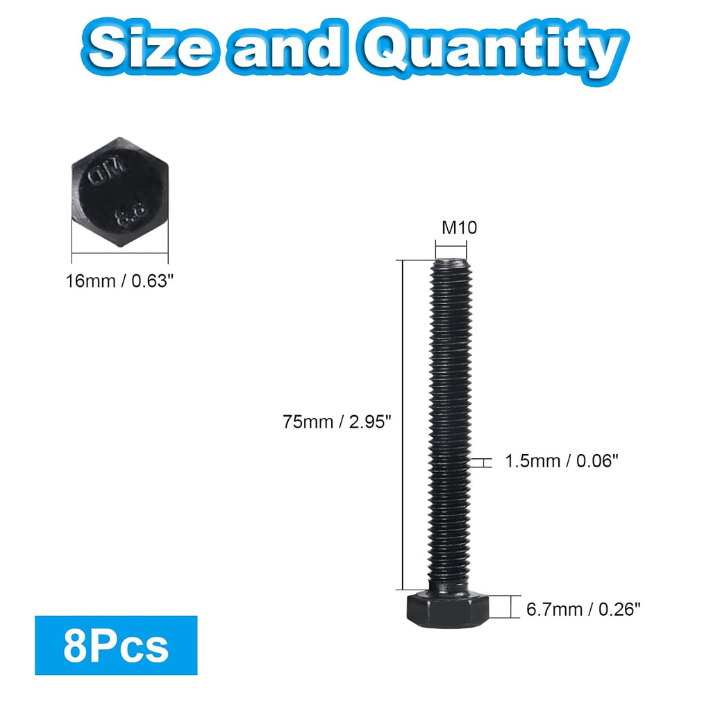 M10 Hex Bolts, M10-1.5 x 75mm Hex Head Bolts