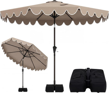 10 FT Patio Umbrella with Weighted Base Included, Outdoor Market Umbrella w/Push Button Tilt & Crank, 8 Heavy-Duty