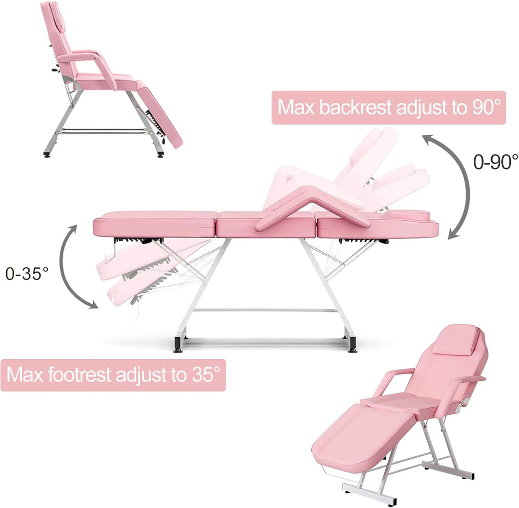Massage Table Tattoo Chair with Hydraulic Stool, 300 lb Capacity, Pink