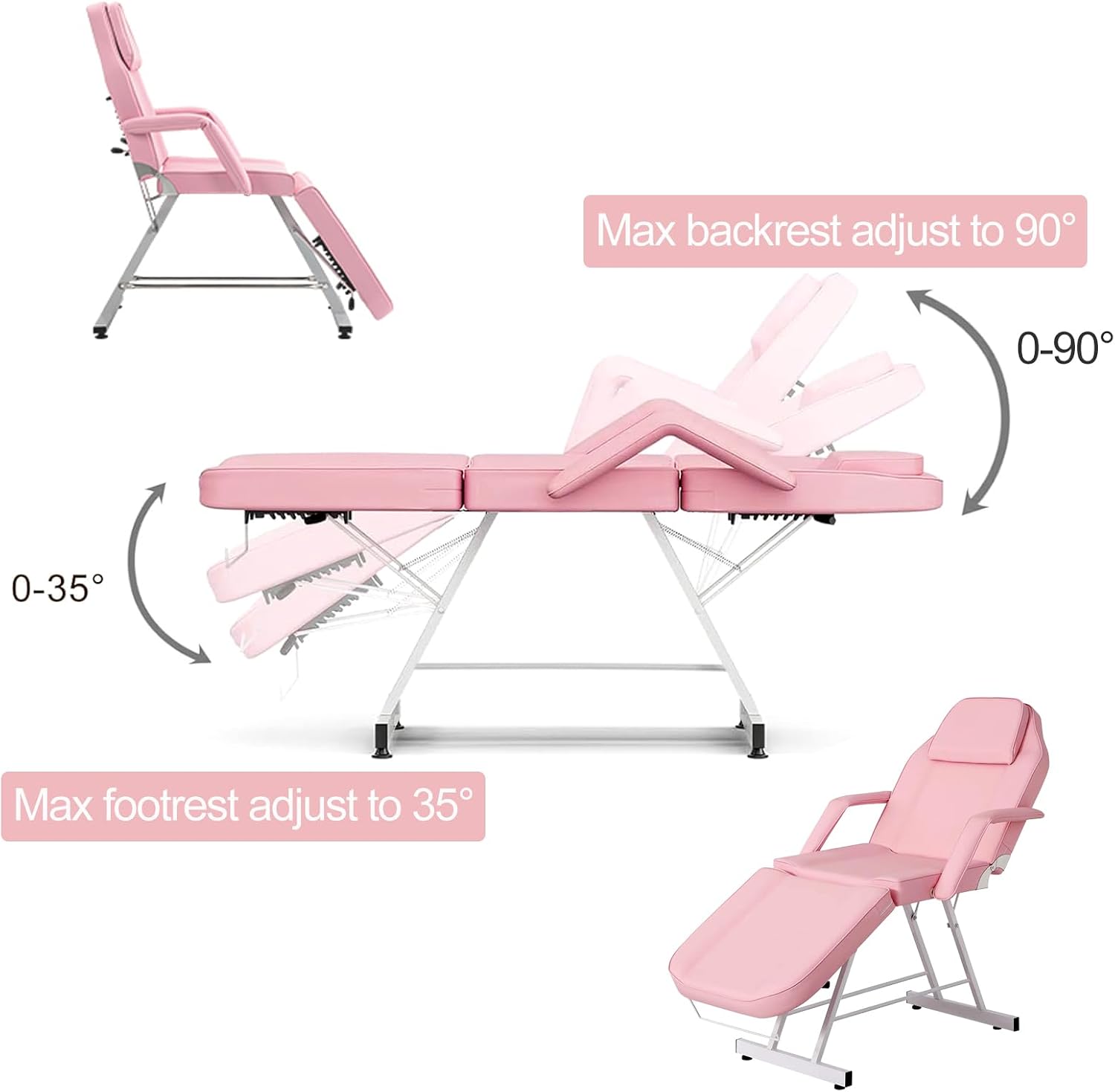 Massage Table Tattoo Chair with Hydraulic Stool, 300 lb Capacity, Pink