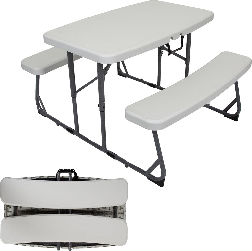 Compact Kids Picnic Table (G-940), White | Lightweight, space-saving picnic set with a durable steel frame and