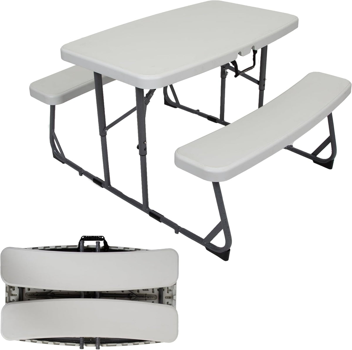 Compact Kids Picnic Table (G-940), White | Lightweight, space-saving picnic set with a durable steel frame and