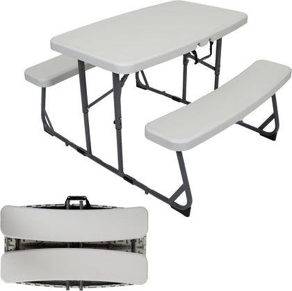 Compact Kids Picnic Table (G-940), White | Lightweight, space-saving picnic set with a durable steel frame and