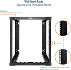 Tecmojo 12U Wall Mount Rack, Wall Mount Network Rack 15.8in Depth, Open Frame Server Rack for 19in IT/AV/Data/Home Equipment, Black
