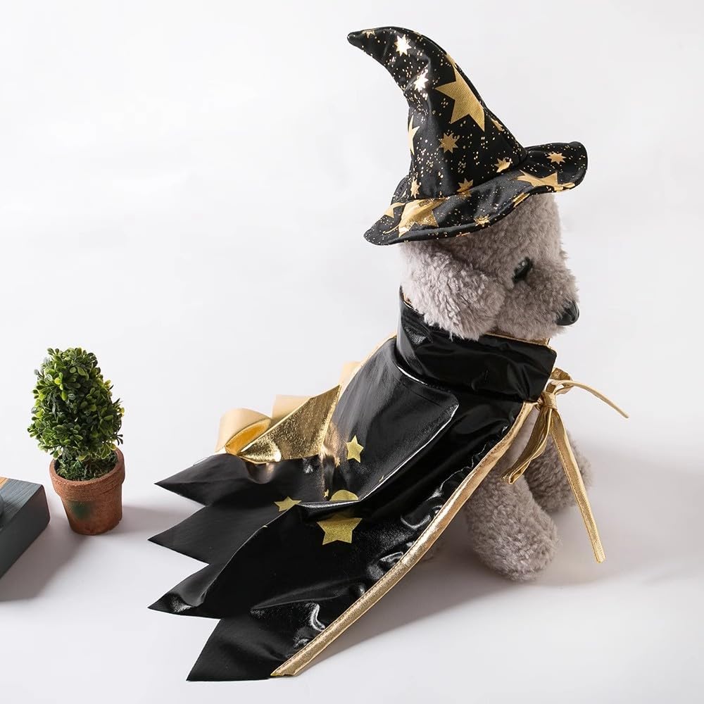 Halloween Dog Costume Witch Cloak Cape Wizard Hat Pet Cat Dog Witch Costumes Adjustable Halloween Costume Set