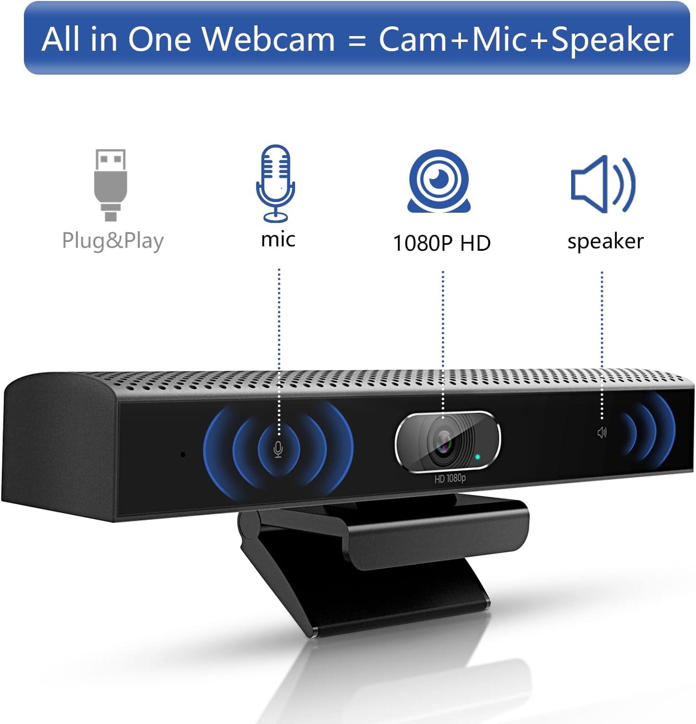 Conference Room Camera, 3-in-1, 1080p Full HD Webcam with Microphone and Speaker, USB Plug and Play, Wide Angle Video