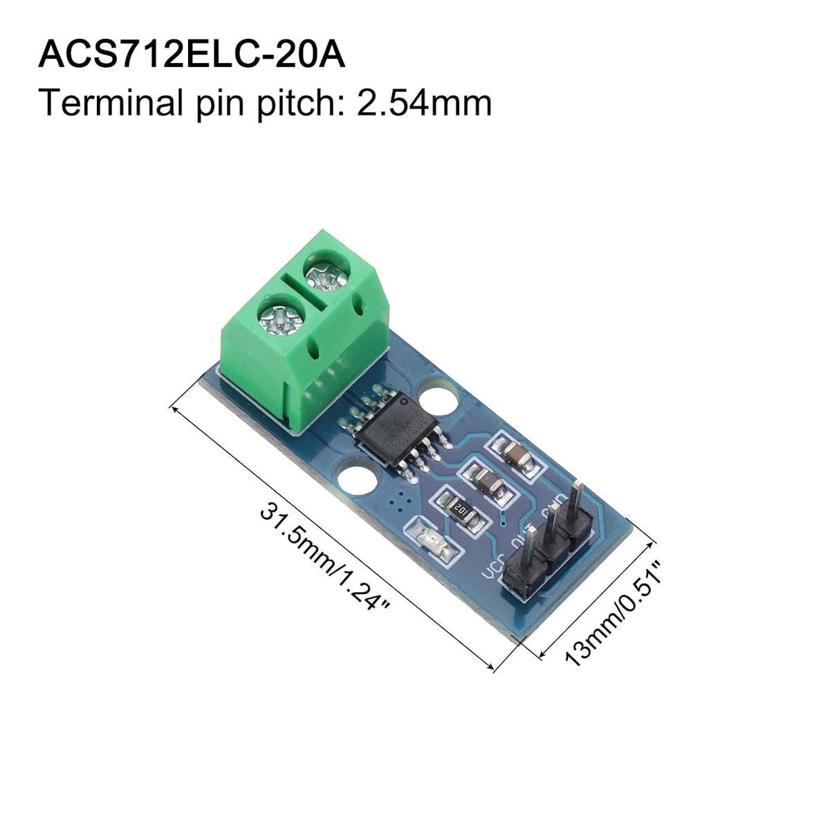 MECCANIXITY 2pcs ACS712 Current Sensor Module 20A Range Hall Effect Current Sensor Current Measuring AC/DC with Cable for Detecting Current