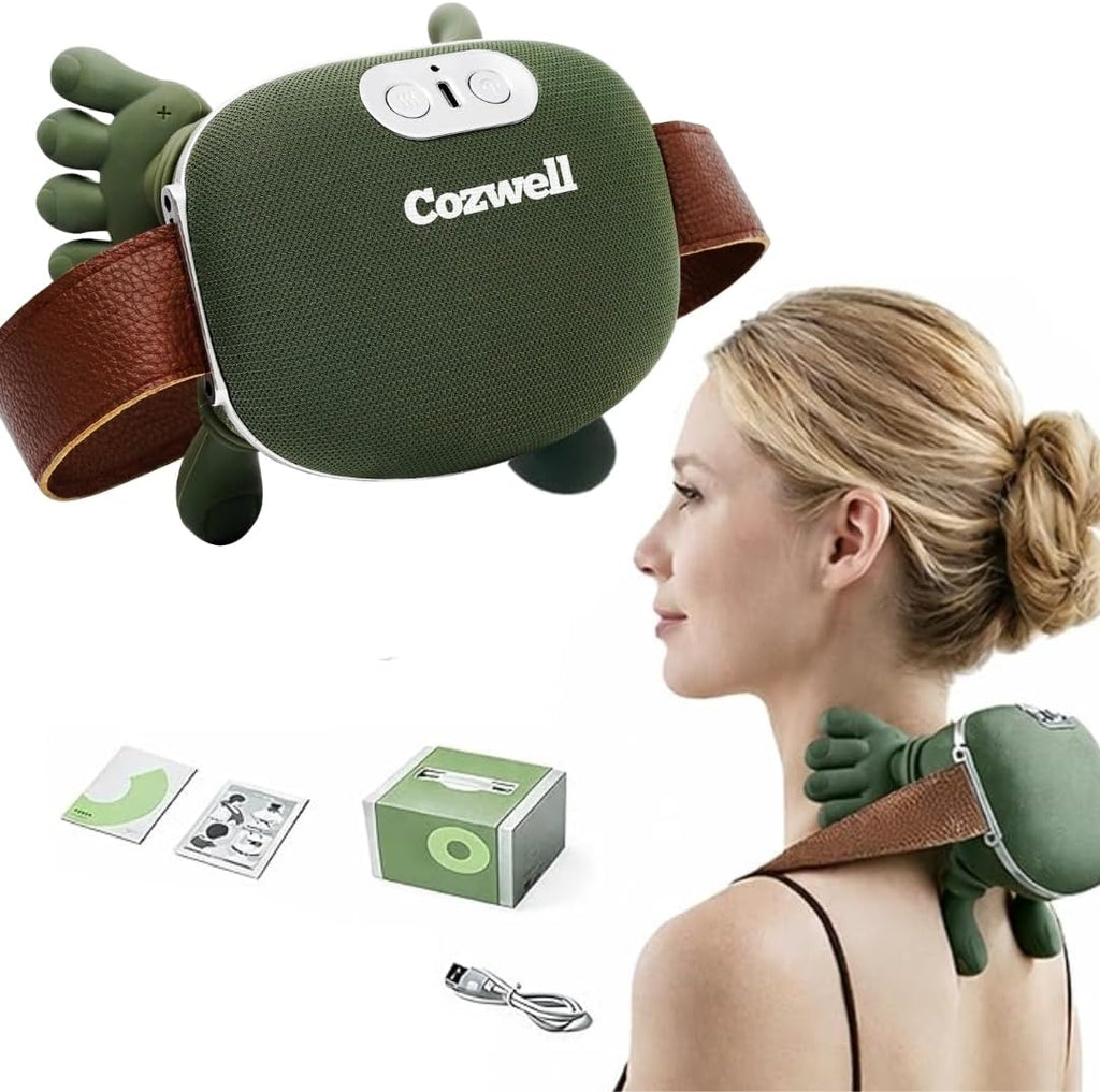 4D Wireless Neck Shoulder Massager - Upgraded 5 Mode-Massage System, Extended Battery, BPA-Free, Vegan Leather Strap