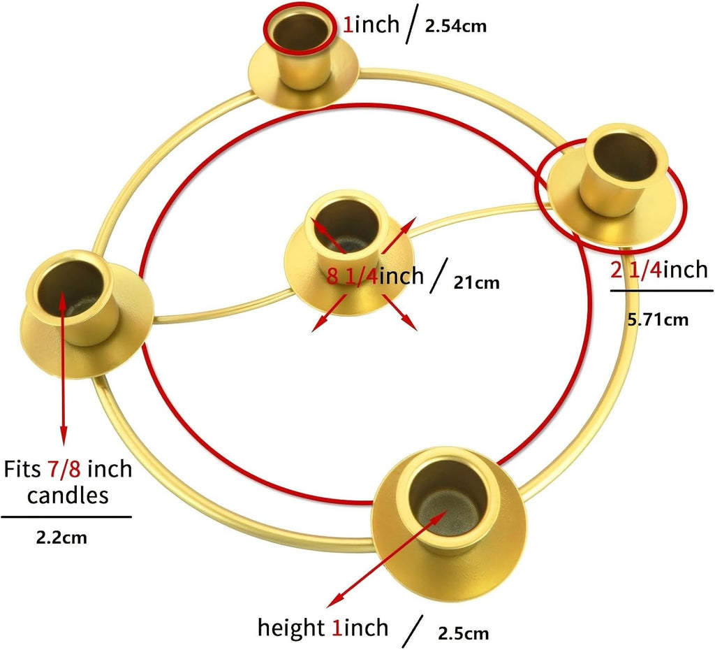 Gold Advent Candle Holder, 5 Wreath Candle Holder for Christmas Home Church Decor