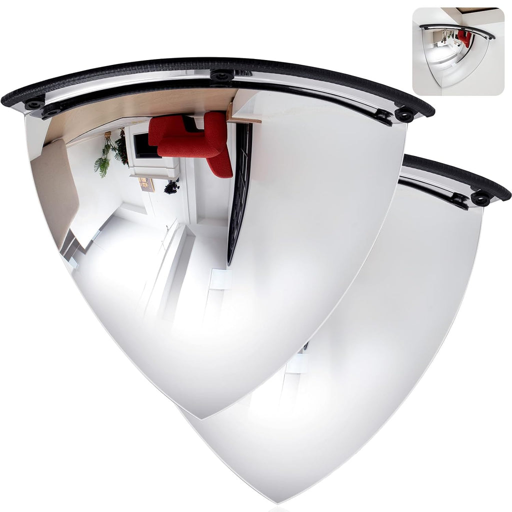 2 Pieces 26 Inch Acrylic Quarter Dome Mirror Convex Corner Safety Mirror High Viewing Angle Blindspot for Wall